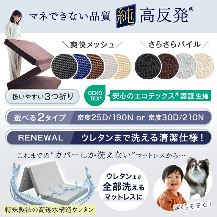 マットレス 純 高反発 10cm厚 三つ折り（2枚目）