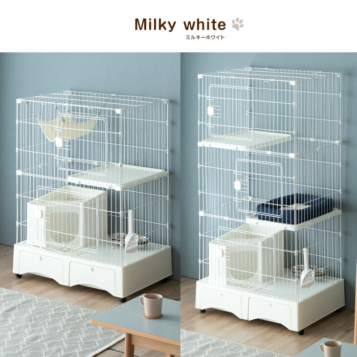 猫砂が飛び散らない　ホワイトキャットケージ 折りたたみ式　新品・未使用大人気の白 本日5%引クーポン】 砂が飛ばニャい!? トイレ一体型 キャットケージ 2