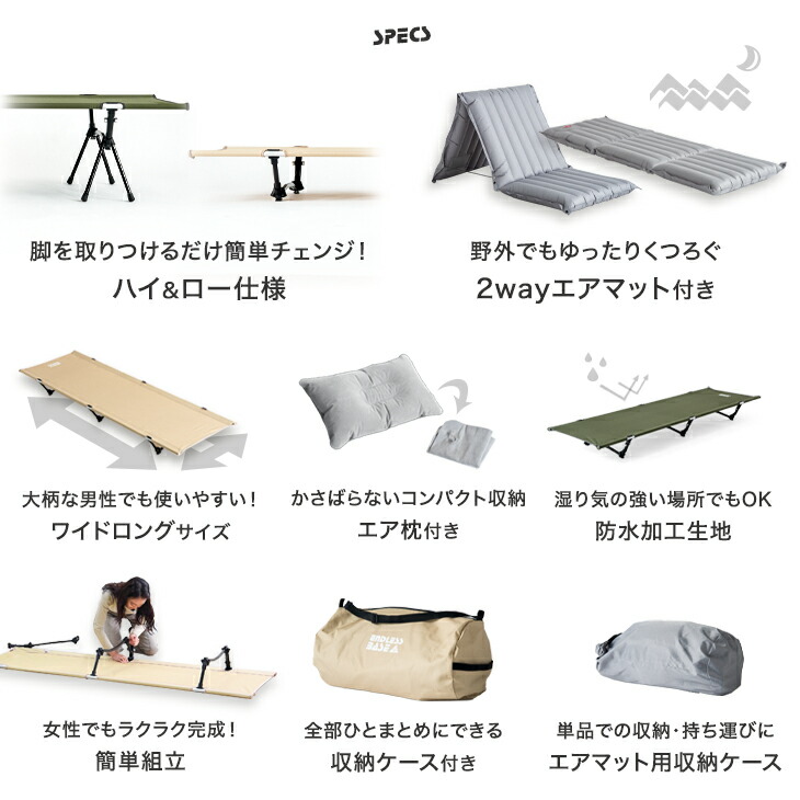 新品即決 折りたたみ アウトドア コット 0 65 Cm 収納バッグ付 アルミフレーム コンパクト 設営簡単 ベッド コット レジャーコット キャンプ用品 キャンプ レジャー ツーリング 時 4h全品p5倍 送料無料 ２wayエアマット まくら付き 折り畳み ハイ