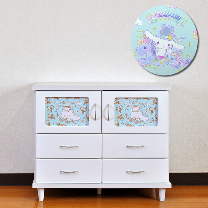 ［26日まで5％OFFクーポン］ キャンバス シナモロール | キャビネット 幅90cm cabinet 完成品 シナモ 【 木製 北欧 おしゃれ 日本製　サンリオグッズ リビングボード　ラック　飾り棚　本棚　テレビボード　キャラクター　リビングボード シナモン｜タンスコーデ　Japanese furniture
