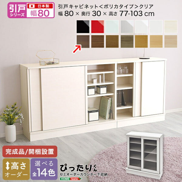 ホームテイスト セミオーダーカウンター下収納ぴったりくん キャビネット(ポリカタイプ クリア) 幅80cm×奥行30cm (ダークオーク木目(艶消)) SH-19PSG80C30-DB