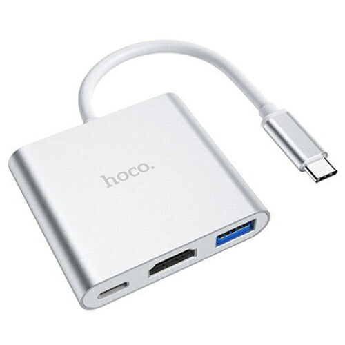 日本トラストテクノロジー hoco HB14 Type-C 3 in 1 変換アダプタ HB14-TC31ADP【納期目安：1週間】 HDMI USB3.0 3in1 PD 60W 4K USBメモリ シルバー 動作確認機器 Prime video Netflix Disney+ YouTube TVer ABEMA画像