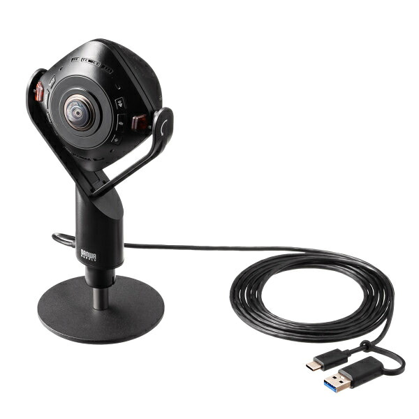 スピーカー内蔵360度Webカメラ サンワサプライ CMS-V71BK 360度撮影 会議用WEBカメラ ミュートボタン ノイズリダクション 自動フレーミング デジタルズーム 三脚対応 USB接続 スピーカー内蔵 AI機能