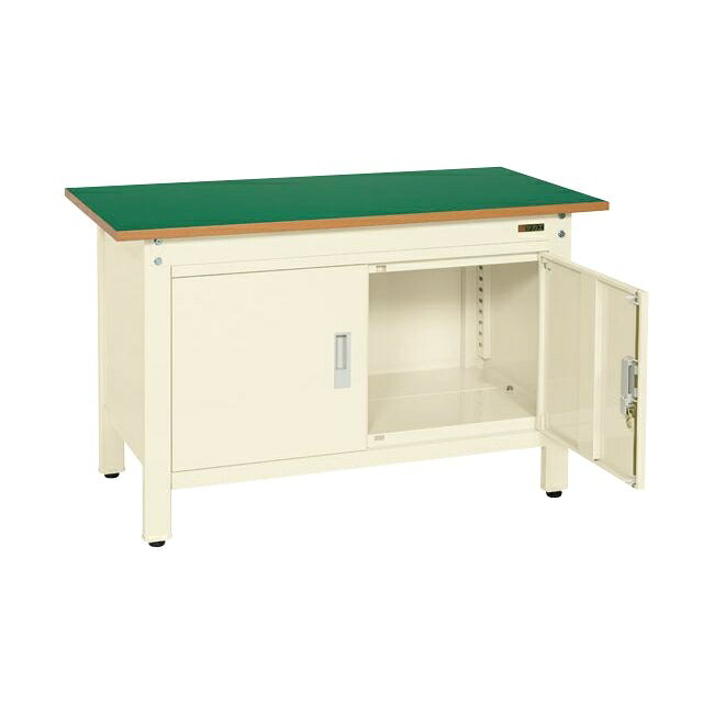 軽量一人用作業台扉付 サカエ CP096DRI 軽量 一人用 作業台 扉付 保管 工具 堅牢 ホコリ防止 耐荷重 サカエリューム アジャスター 座り作業用 作業スペース 保管場所 鍵付 アイボリー グリーン 樹脂製