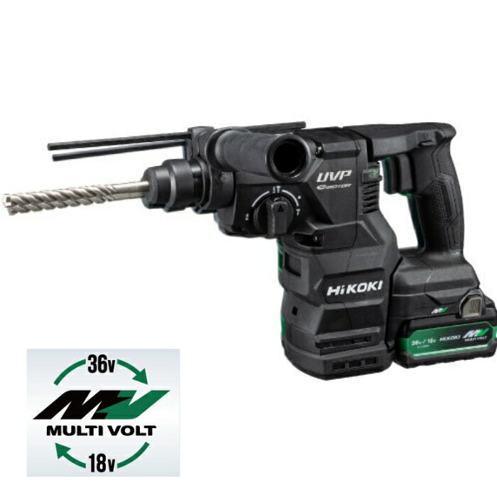 36V 充電式 ロータリハンマドリル SDSプラスシャンク 最大穴あけ能力コンクリート28mm ストロングブラック ビット別売 蓄電池2個・充電器・システムケース付 HiKOKI DH3628DA(2XPBZ) 充電式ロータリハンマドリル LED垂直サポート機能 オートストップ機能 52,066円