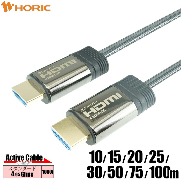 ホーリック 光ファイバー HDMIケーブル 10m 15m 20m 25m 30m 50m 75m 100m メッシュタイプ グレー HHxx0-601-608GY 長距離伝送 フルHD 金メッキ端子 3D対応 信号安定 伝送効率 電気的ノイズ軽減 高画質 光ファイバーケーブル 信頼性 耐久性 ナイロンメッシュ