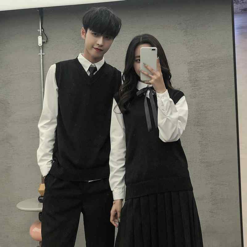 セットアップ 春秋 男女兼用 大学生 制服 卒業式 服装 ベスト セーター 高校生 学生服 シャツ 黒 白 長袖
