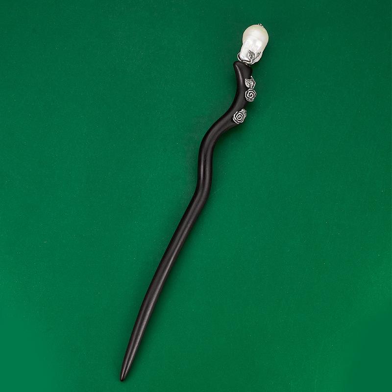 ヘアアクセサリー レディース バロック調 S925 シルバー 異形パール 檀木 かんざし レトロ チャイナドレス 和風 髪飾り 銀色 金色