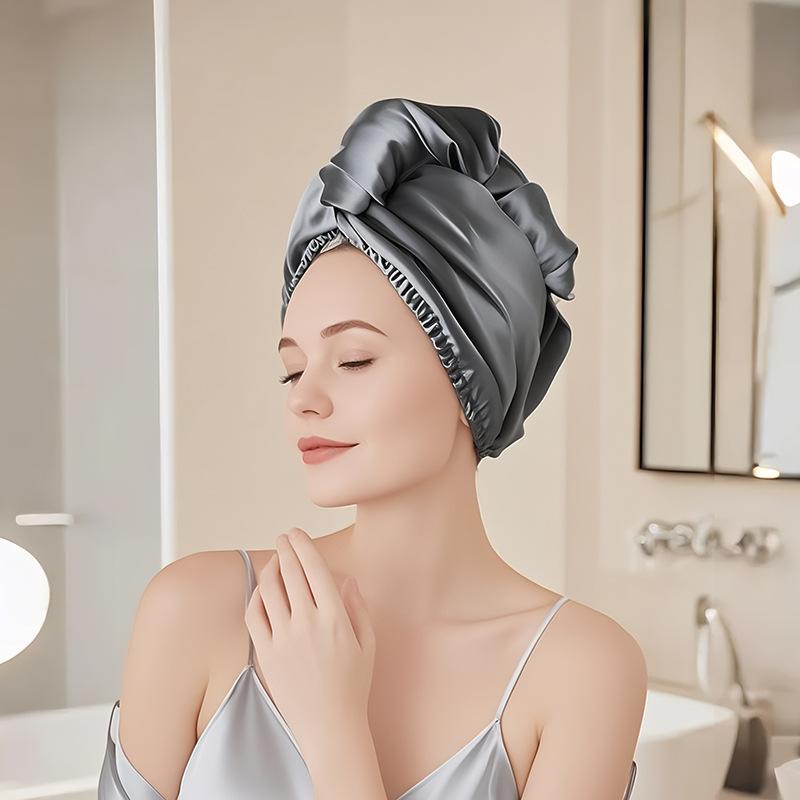 ヘアキャップ レディース 吸水 速乾 タオルキャップ シルク風 バス用品 ヘアドライヤー 時短 厚手 スモーキーグレー ピンク系 シャンパンゴールド ブラック