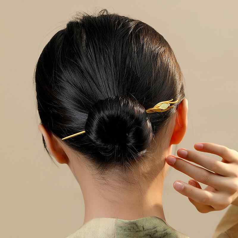 ヘアアクセサリー レディース S925 シルバー かんざし 新 中華風 和田玉 一文字 電気メッキ加工 レトロ 幾何学模様 ヘアピン