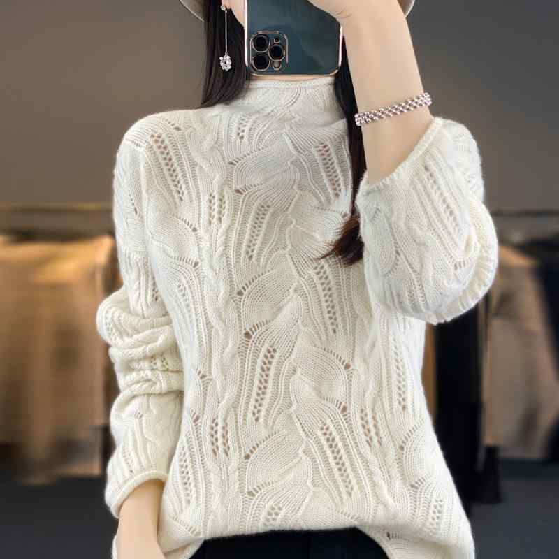 ニット レディース ニットセーター 女性用 ウール トップス 長袖 ハーフハイネック ルーズフィット ゆったり 抜け感 日韓スタイル カジュアル オフホワイト ピンク スカイブルー ブラック|Tanzan