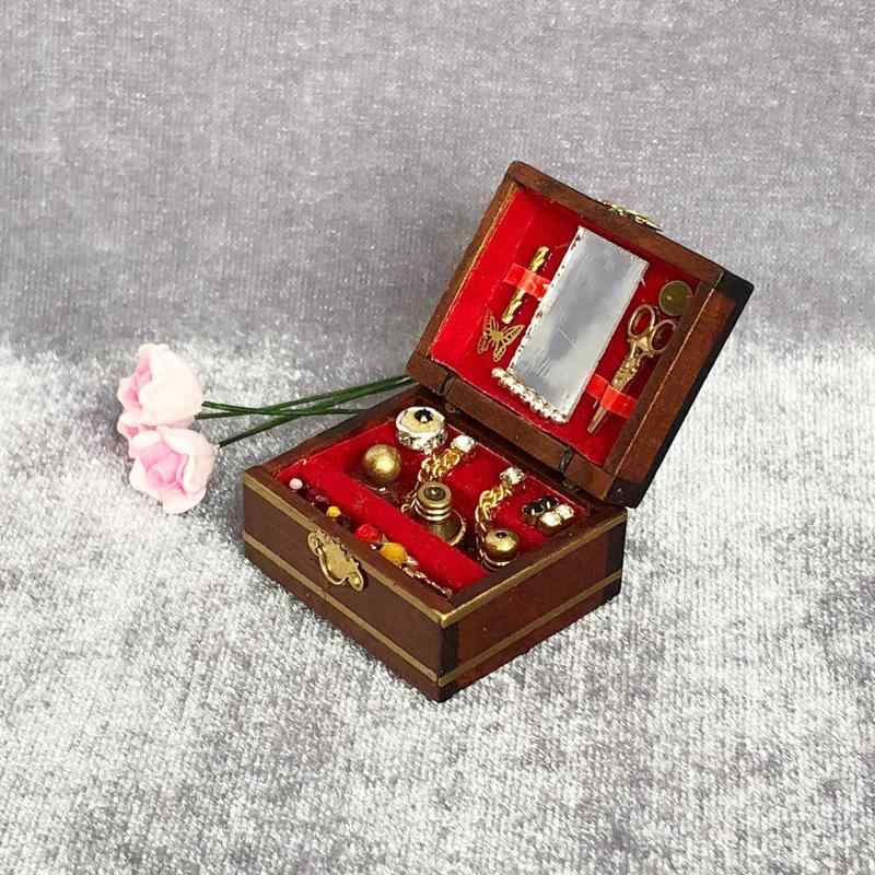ドールハウス ミニチュア家具 レトロ調 梳?台 ジュエリーボックス 木製 ヨーロピアン カフェ色
