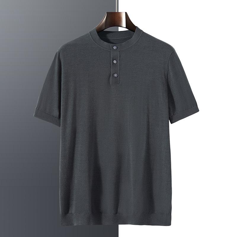 ニット メンズ 男性用 ウール トップス 半袖 丸首 プルオーバー 紳士服 ビジネス カジュアル 普段使い 春秋 無地 黒 ブラック系