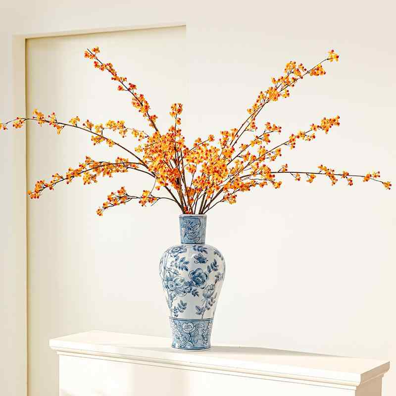 花瓶 青花 陶磁器 リビング 古風 インテリア 高級感 レトロ 手描き フラワーアレンジメント