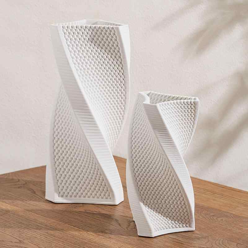 花瓶 陶器 3Dプリント インテリア 侘寂風(わびさびふう) フラワーベース 茶室 民宿 モデルルーム 芸術的装飾品 ホワイト