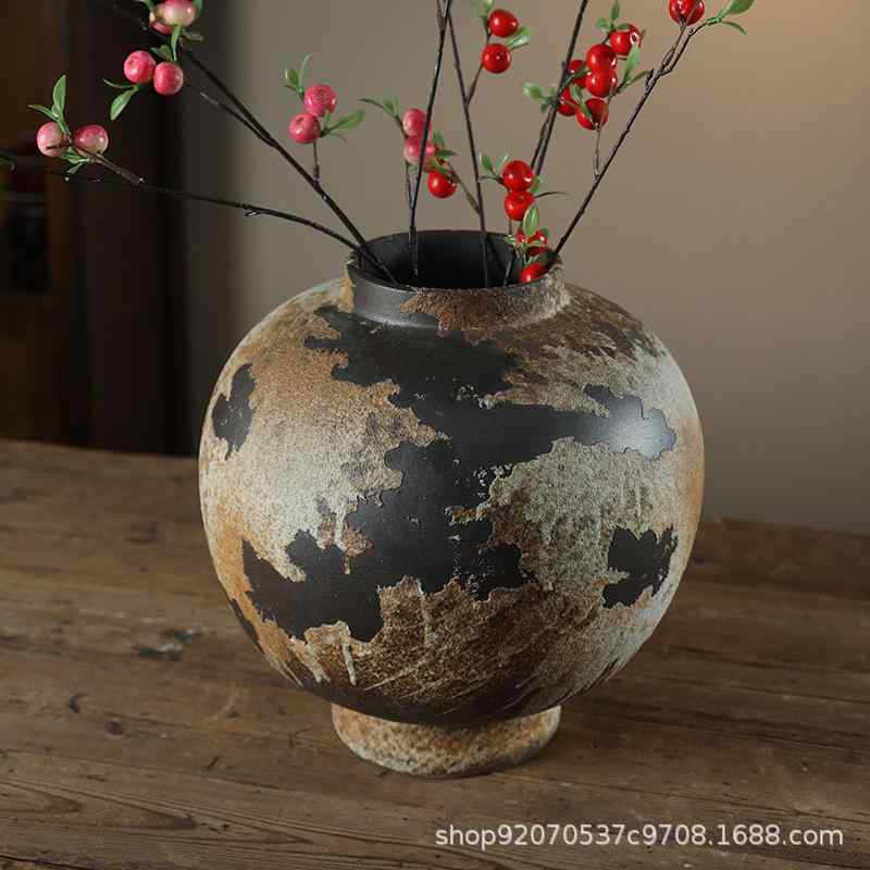 花瓶 インテリア 陶器 粗陶 陶罐 侘寂風 和風 水栽培 土栽培 オブジェ ブロンズ風