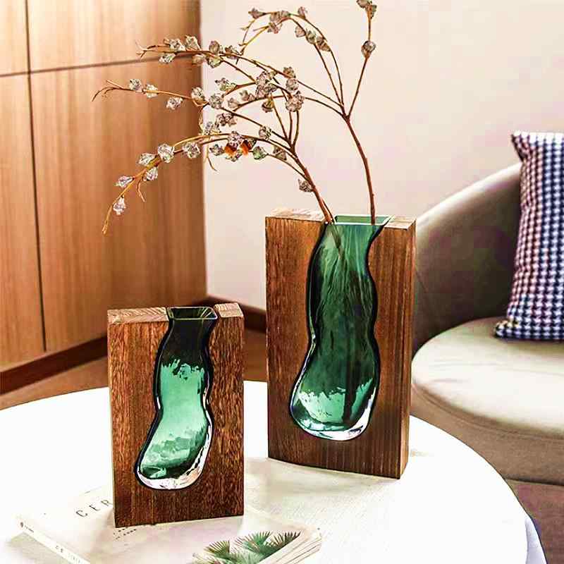 花瓶 ガラス花瓶 インテリア 水栽培 フラワーベース 玄関 リビング オブジェ 中式 木屋 高級感
