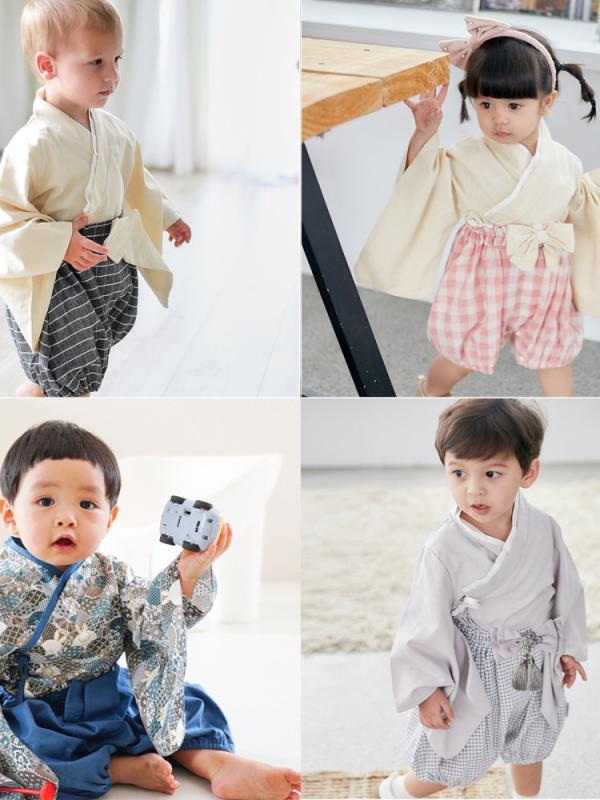 ベビー服 和服 上下セット 長袖 トップス 5分丈パンツ 2点セット 綿100% 赤ちゃん 乳幼児 春秋 薄手 柔らかい 斜め合わせ 前開き かわいい 男の子 女の子 グレー ブルー ネイビー ピンク ベージュ 花柄 うさぎ 龍