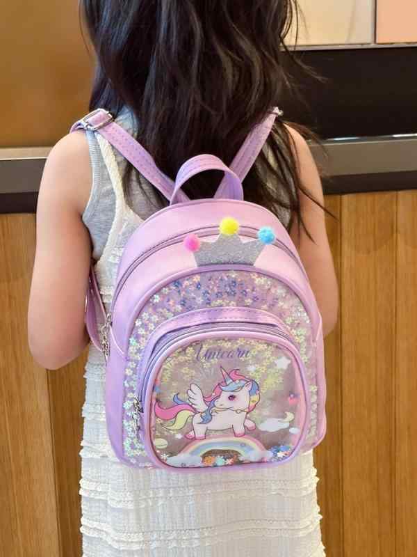 リュックサック キッズ 女の子 かわいい 虹色 レインボー ポニー アニメ カートン 幼稚園 ソフト PU 通園 遠足 ブルー ピンク パープル
