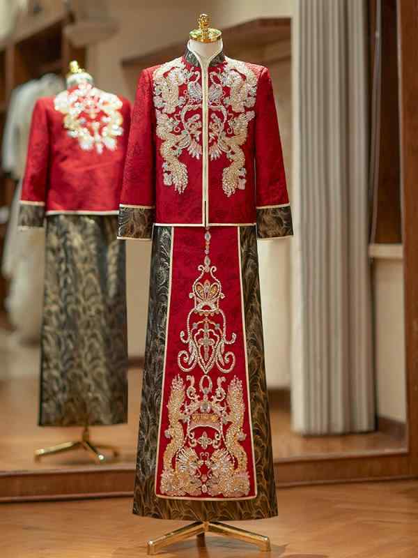 メンズ 秀禾服 ポリエステル 唐装 成人男性用 中国風 華燭の典 花むこ 礼服 レトロ