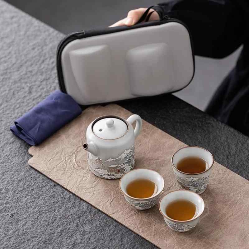茶器 レディース 旅行茶セット 陶器 ティーセット 急須 湯呑み 茶道具 携帯式 軽量 コンパクト 汝? 窯変