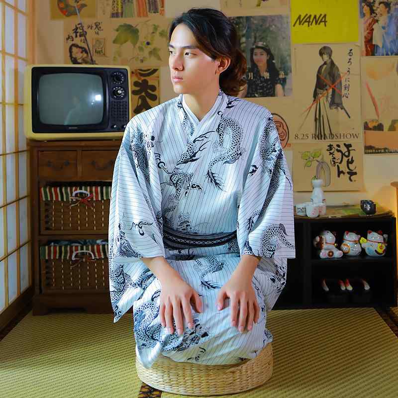 和服 男性用 ストライプ ブラック 和風 伝統 衣装 夏祭り シーズンレス しわになりにくい ポリエステル｜Tanzan 7,350円