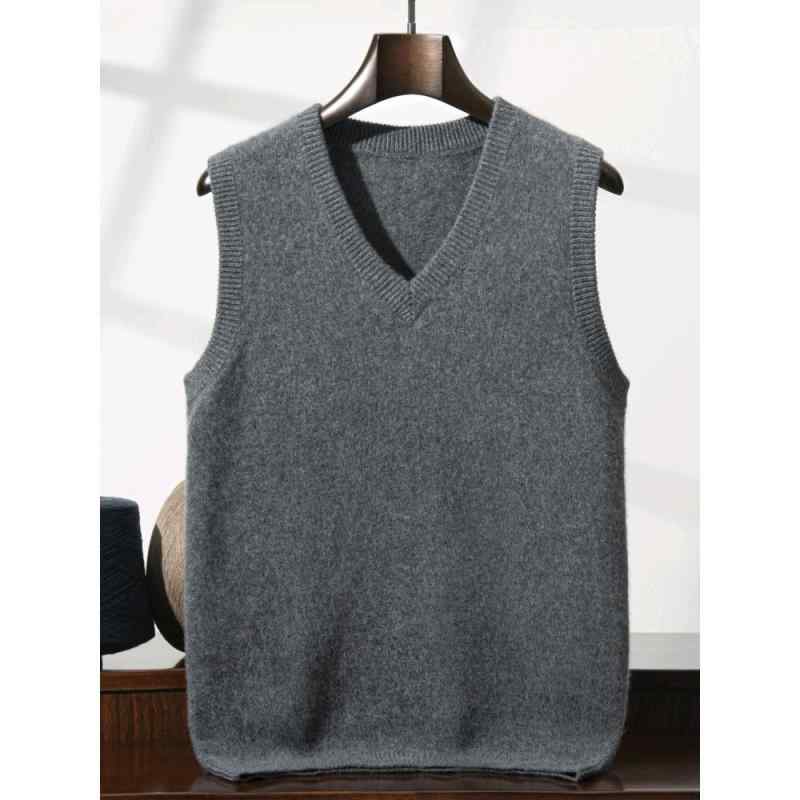 ニットベスト 男性用 ビジネス カジュアル ウール カシミヤ混紡 厚手 無地 S M L XL 2XL 3XL ブラック グレー キャメル