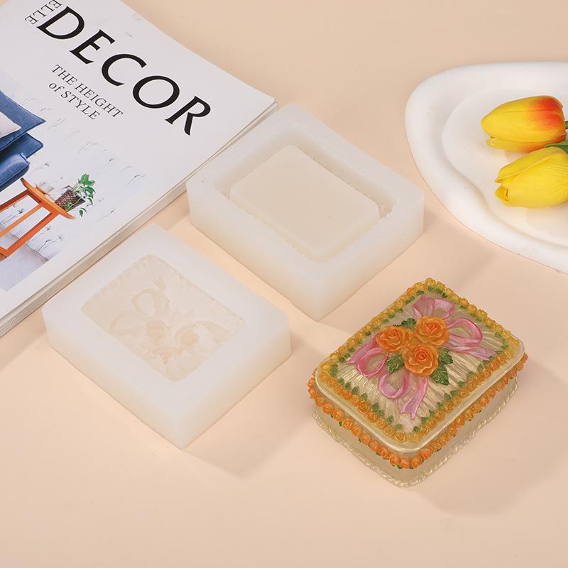 ケーキ型 小さなバラ リボン ジュエリーボックス シリコンモールド DIY エポキシ樹脂 クリスタル 滴下式 石膏 シリコン