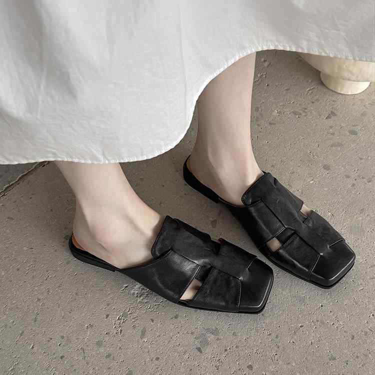 サンダル レディース ローマ風 スリッパ フラット ぺたんこ 歩きやすい 履きやすい かわいい おしゃれ 普段使い 旅行 お出かけ 牛革 本革 ブラック ブラウン 春夏|Tanzan