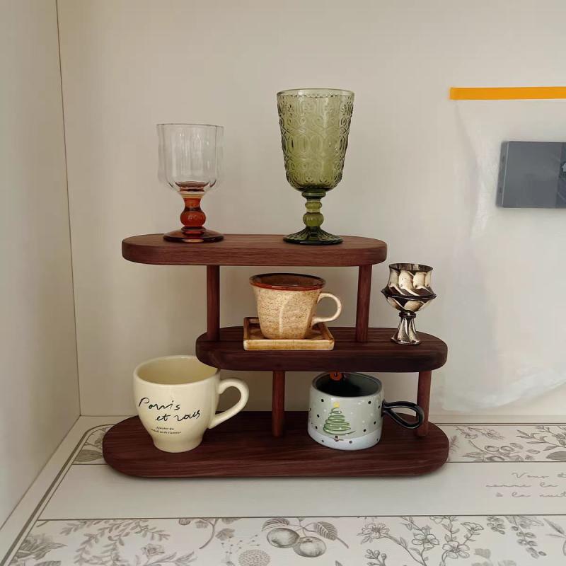 棚 デスク上置棚 胡桃木 無垢材 コップ 香水 小物置き ディスプレイ棚 卓上収納 おしゃれ 実用的
