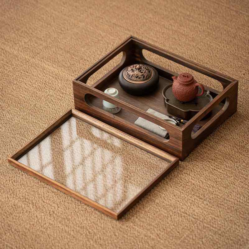 茶道具 木製 茶盤 2段 納めるボックス席 茶器 優勝杯 寄せあわせ入れもの 卓上 取り片付ける棚 スタッキング能力のある 目あたらしい中国表現スタイル 多役立つこと 携帯型