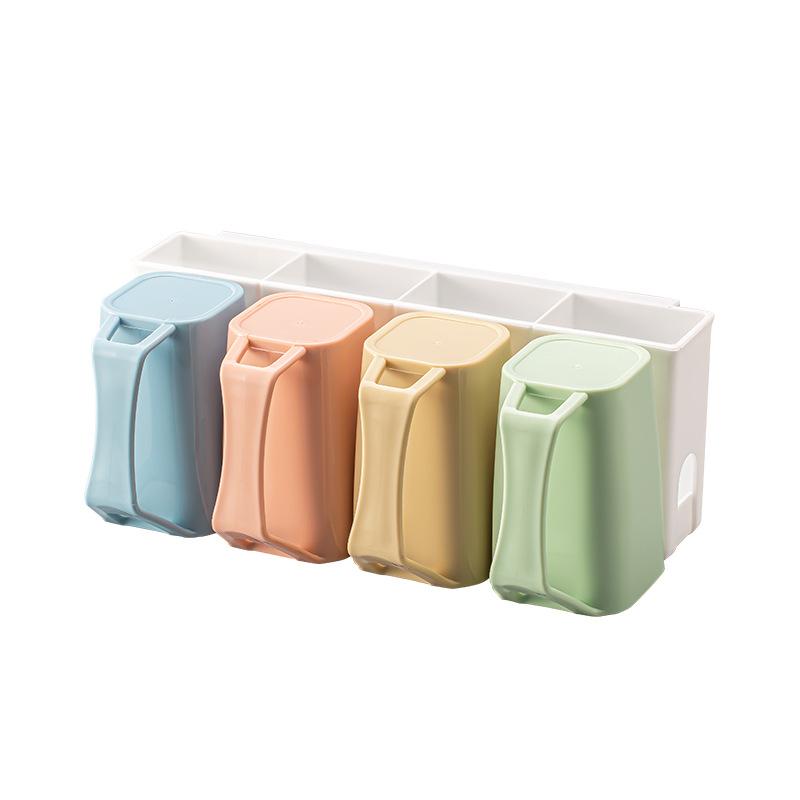 歯ブラシスタンド 洗面所用品 カップホルダー 吸盤式 ダブルカップル 三人家族 四人大家族 プラスチック