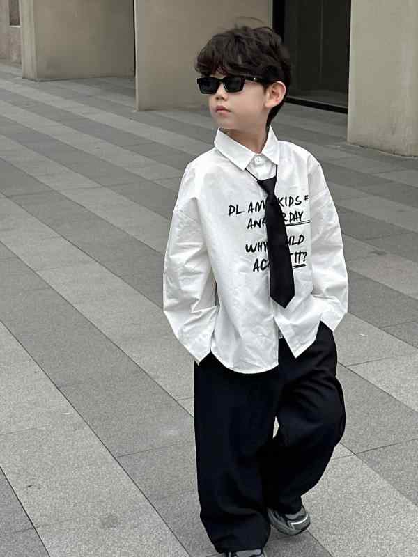 子供服 シャツ 男の子 春秋 長袖 トップス 韓国風 コットン 襟付き ボーイズ 幼児 小学生 中学生 ホワイト 100cm 110cm 120cm 130cm 140cm 150cm 160cm