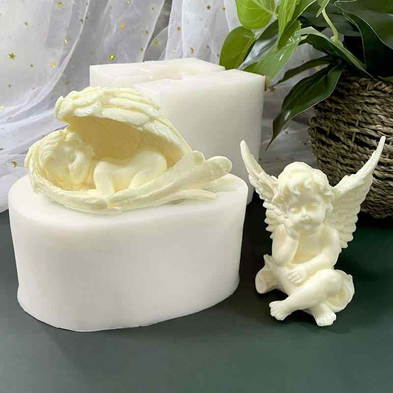 西洋菓子型 愛くるしいエンジェル シリコンモールド 3D立体 脂 蝋燭 焼セッコウ 黒茶 ヘアムース 飾りつけ 手作り