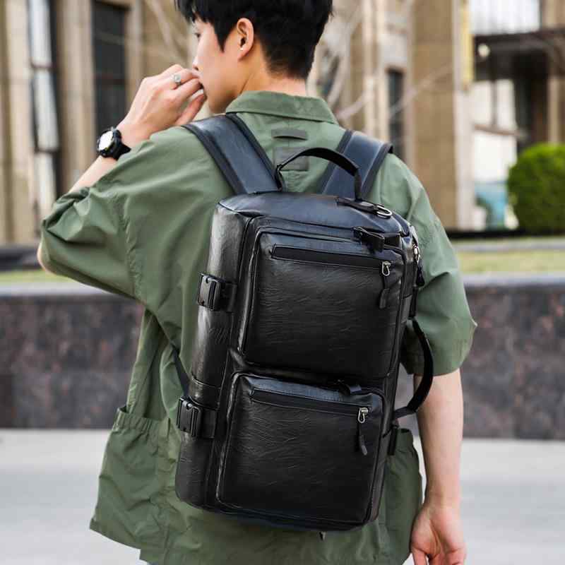 ビジネスバッグ メンズ 男性用 大容量 防水 PUレザー 3way リュックサック ショルダーバッグ 通勤 出張 旅行 12インチPC収納 36～55L 黒 ブラック ブラウン