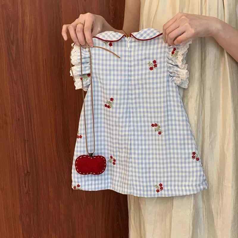 ワンピース キッズ 女の子 チェック柄 Aライン かわいい おしゃれ 80 90 100 110 120 130 コットン 混紡 ブルー系 レッド系
