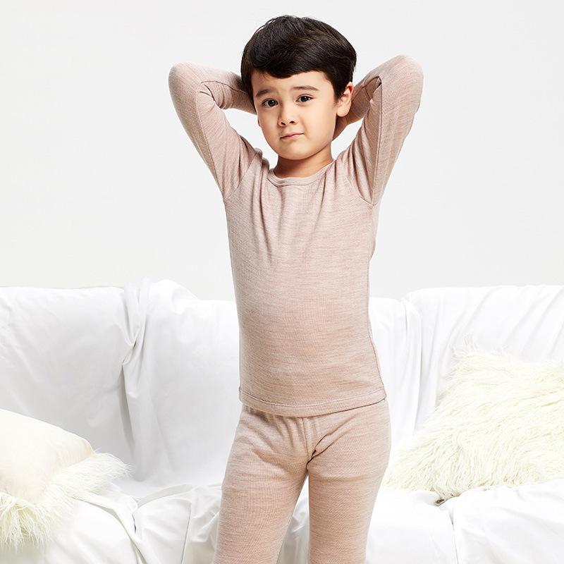 ちびっ子用下着類御召しもの 秋冬 100% ?絨毛 羊毛 上下書き割り キッズ お坊っちゃん お嬢さん 中童 大童 起毛 生あたたかい 保温 秋 冬 さくら色 薄墨色 ベージュ 緑であること 100珊 110珊 120珊 130珊 140珊 150珊 160珊