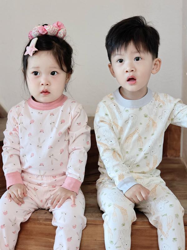 子供用パジャマ 上下セット ベビー服 赤ちゃん 全綿 コットン 春秋 冬 長袖 部屋着 寝巻き かわいい 通気性 吸湿性 格子柄 アニマルプリント 90 100 110 120 130 140 150 160