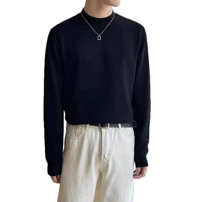 ニット メンズ ニットセーター 秋冬 ハーフハイネック プルオーバー 紳士服 トップス リブ 無地 スリム アクリル混紡 グレー ブラック ネイビー ベージュ ワインレッド