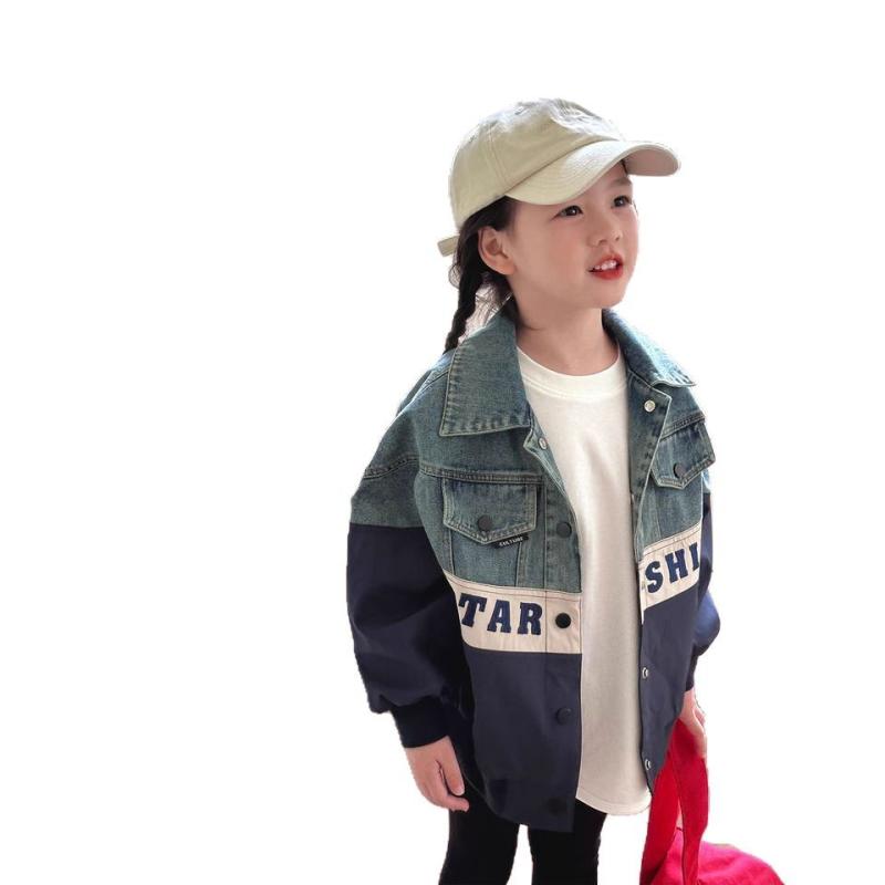 子供服 デニム ジャケット 女の子 アウター 長袖 トップス カジュアル 春秋 韓国風 子供用 Gジャン ジャンパー 普段着 通園 通学 デイリーウェア かわいい 柔らかい プリント 綿71%