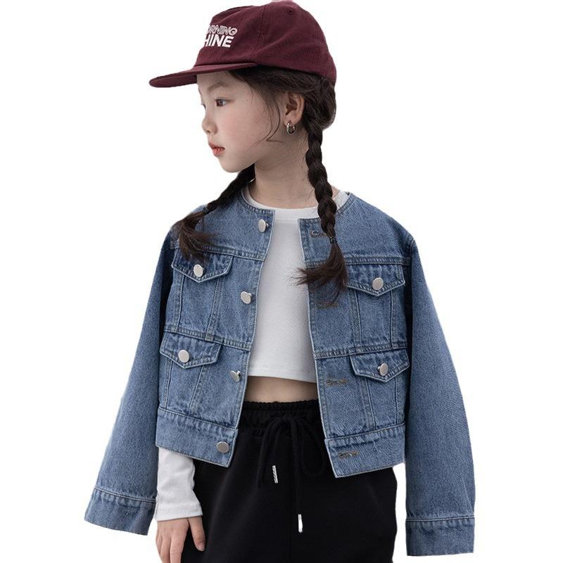 子供服 デニムジャケット 女の子 春秋 韓国風 レトロ Gジャン アウター トップス ブルゾン ショート丈 綿100% ブラック ブルー 110cm 120cm 130cm 140cm 150cm 160cm 170cm
