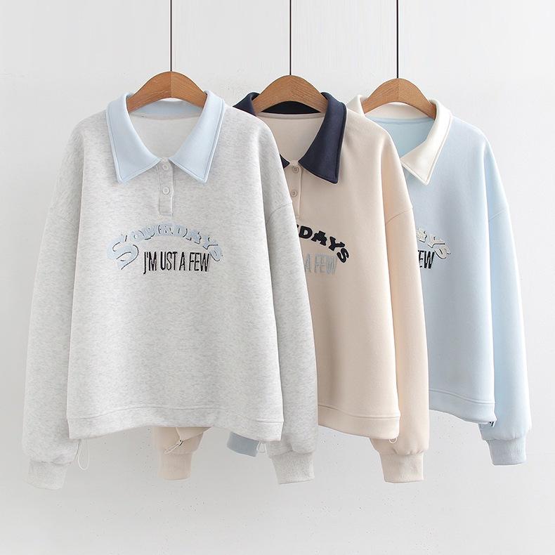スウェット レディース 配色 長袖 薄手 コットン 翻襟 トップス 学生風 M L 春 上品 きれいめ かわいい 普段使い