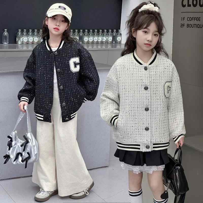 子供服 ジャケット 女の子 アウター 春秋 ブルゾン ジャンパー 野球服 小学生 中学生 キッズ ガールズ ベージュ ブラック
