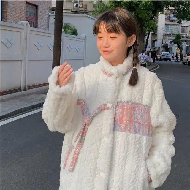 コート レディース 秋冬 小香風 立ち襟 ボア ブルゾン ジャケット アウター ふわふわ あったか 防寒 かわいい ミルクホワイト系 プリンセススリーブ