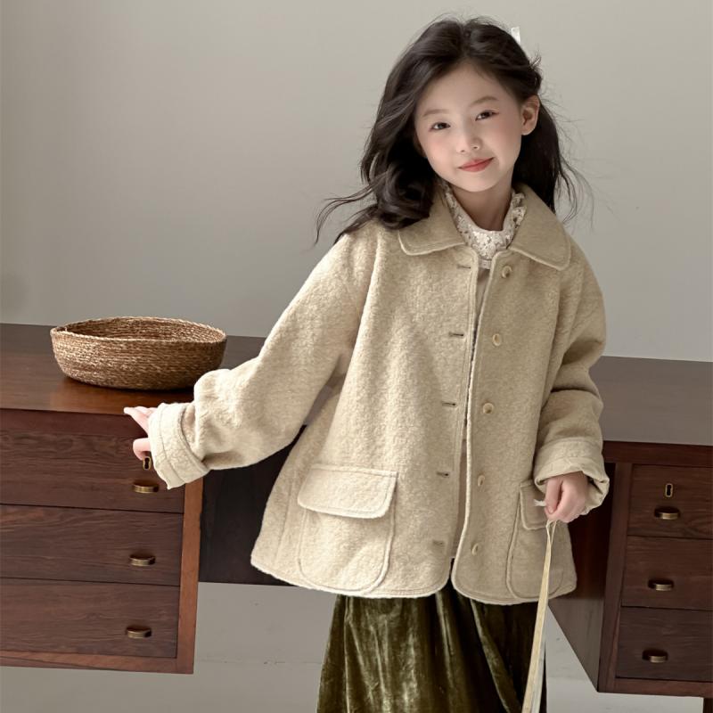 子供服 アウター 女の子 中綿入り ジャケット 韓国風 ショート丈 襟付き キッズ ガールズ 冬物 杏色 100cm 110cm 120cm 130cm 140cm 150cm 160cm