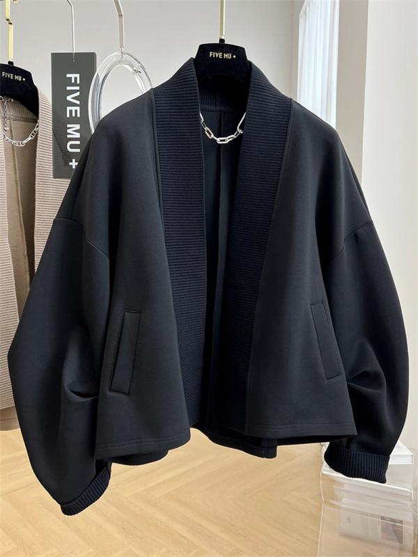 パーカー レディース 青写真袖 うつり変わり Vのど首 ポリエステル ジレー 羽織り 秋冬 黒 黒いこと ベージュ ゆったり 心地よい