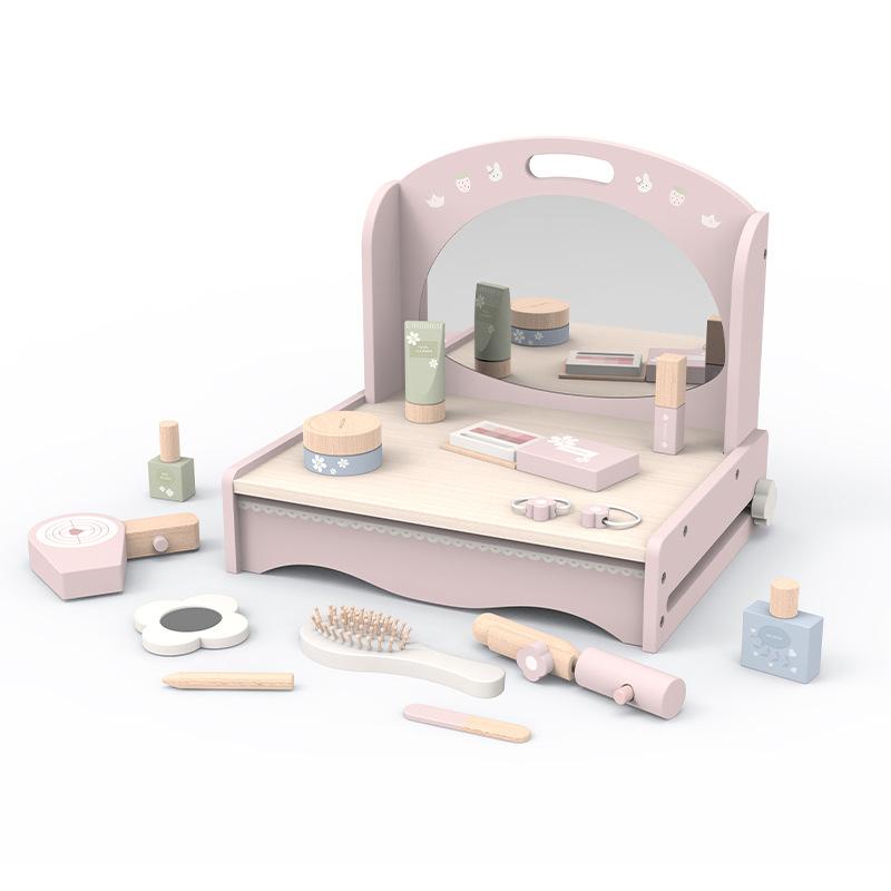 おもちゃ 女の子用 木製 ドレッサー 玩具 知育玩具 メイクアップ セット ごっこ遊び 白桃 チーズ