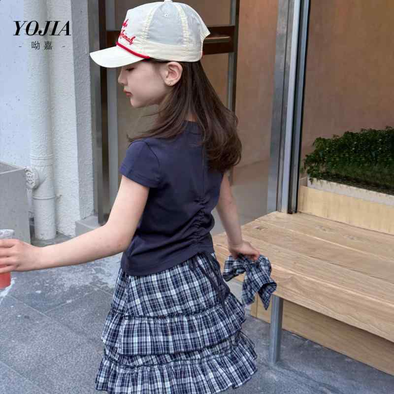 お子さん用セットアップ キッズ お姉さん ティーシャツ スコート 2点仕掛ける 140糎以上 8歳以上 向け 紺色 カジュアルスカートセット-スーツ・カジュアルセットアップ