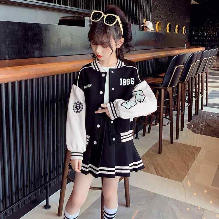 子供用セットアップ 女の子 スカートセットアップ 長袖野球ジャケット プリーツスカート 2点セット 春秋 薄手 おしゃれ かわいい 韓国風 ピンク系 ホワイト 110cm～170cm