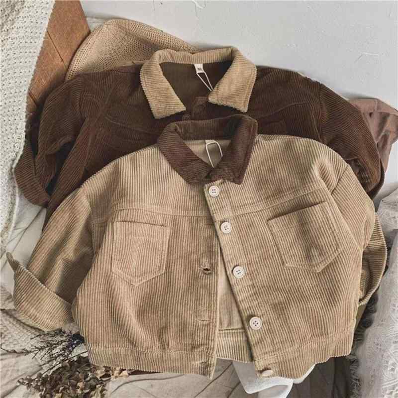 コート キッズ 男女兼用 子供服 韓国風 レトロ 配色 コーデュロイ 襟付き ジャケット ゆったり アウター 春秋 ミルクベージュ ブラウン 73 80 90 100 110 120